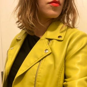 Fun lemon yellow faux leather biker jacket